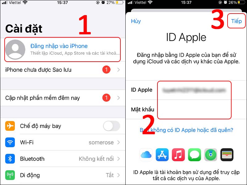 Đăng nhập lại trên iPhone bằng tài khoản ID Apple